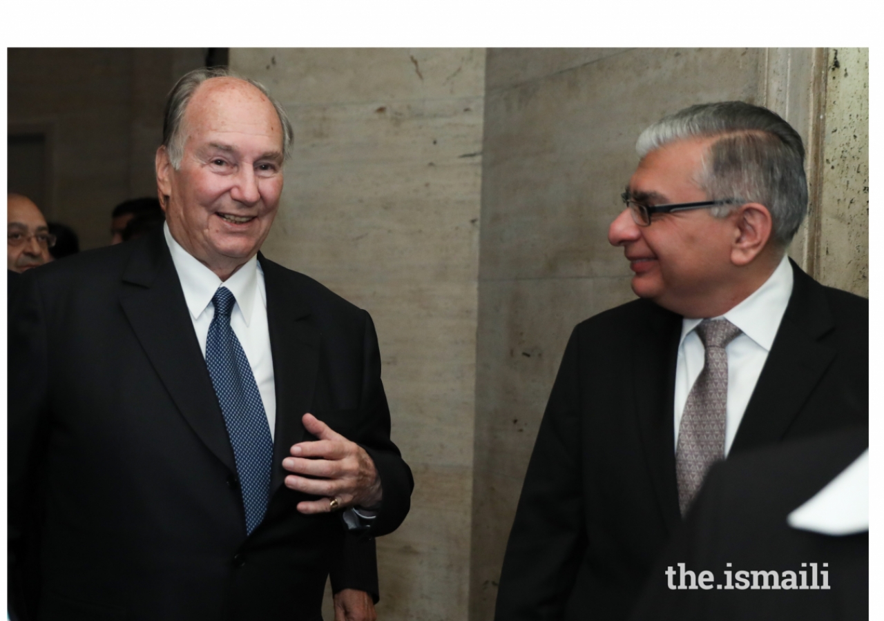 Council for the United States President Barkat Fazal leaves the venue with Mawlana Hazar Imam.