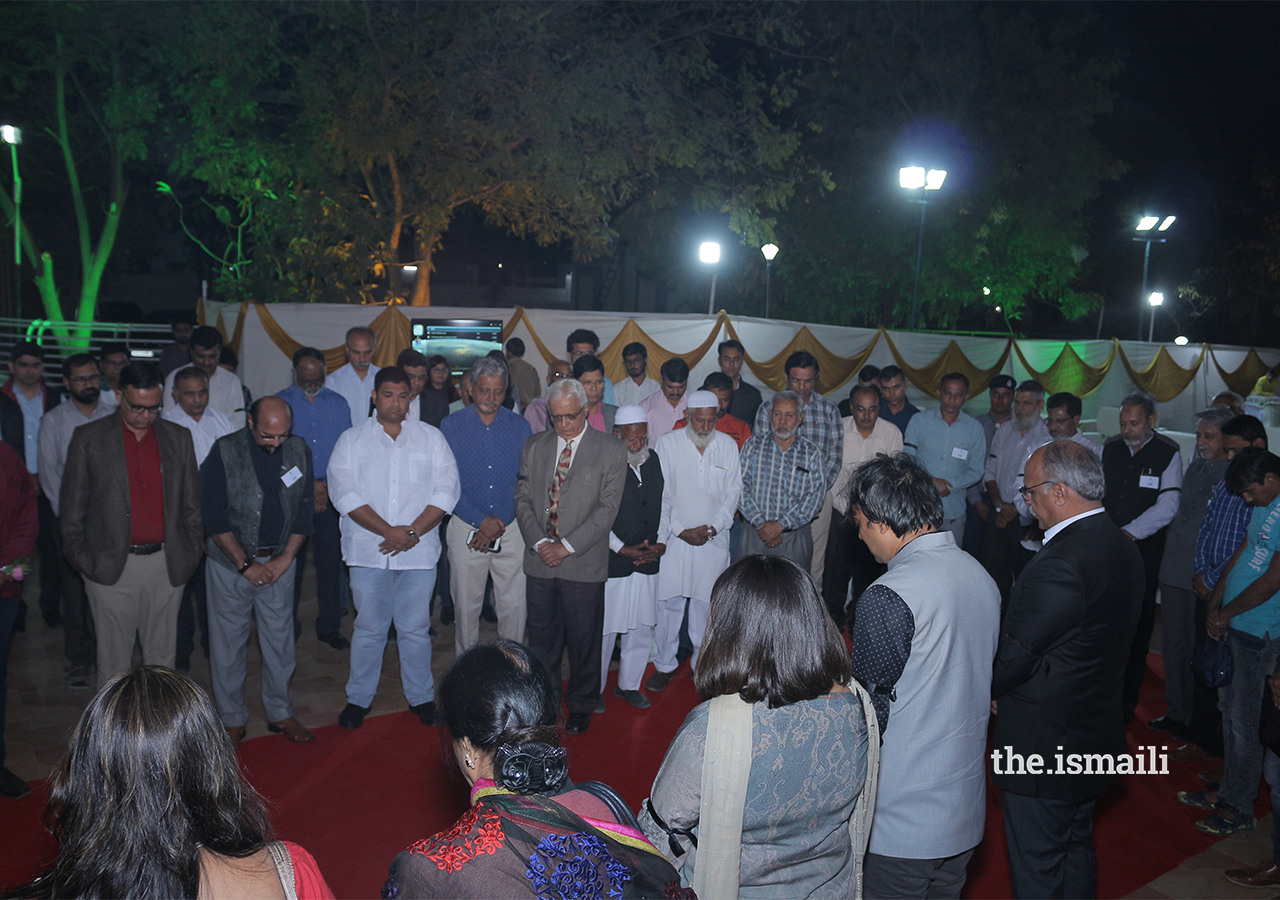 Two minutes silence being observed by visitors to the EIA- AKDN exhibition in respect of the CRPF Martyrs.