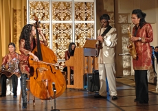 Talented musicians and singers from the USA Jamat performing a specially composed musical piece for Mawlana Hazar Imam at the Jamati institutional dinner. 