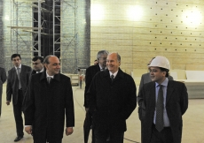 Mawlana Hazar Imam tours the prayer hall of the soon to be completed Ismaili Centre Dushanbe. He is accompanied by the building’s Chief Architect and the Project Manager.  