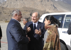 Shortly following the Darbar in Porshinev, Governor Qosim of Gorno-Badakhshan wishes Mawlana Hazar Imam farewell at Khorog Airport. 