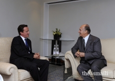 The Rt Hon David Cameron, Leader of the Opposition, with Mawlana Hazar Imam at The Ismaili Centre, London, 7 July 2008.