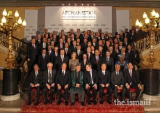 Mawlana Hazar Imam with world leaders at the London Conference on Afghanistan.