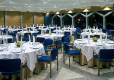 Tables are set in the Multipurpose Hall at the Ismaili Centre, Lisbon.