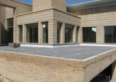 May 2009: A view of the completed water feature outside the ladies shoe removal area.