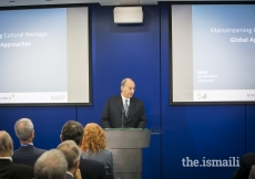 Mawlana Hazar Imam addressing the ICOMOS 50th Anniversary conference, London, 22 October 2015.