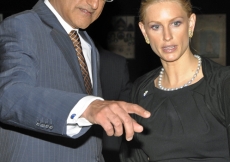 Ismaili Council for Canada Vice-President Malik Talib with Princess Khaliya, pointing out details of interest on the architectural model of the Wynford Drive projects.