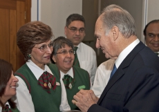 Mawlana Hazar Imam speaking with volunteers at the Ismaili Centre, London on the occasion of Prince Charles&amp;rsquo; visit to commemorate the Centre&amp;rsquo;s 25th anniversary.