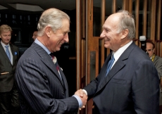 Mawlana Hazar Imam greets His Royal Highness the Prince of Wales at the Ismaili Centre, London. The Prince&amp;rsquo;s visit to the Centre commemorates its 25th anniversary.