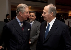 Mawlana Hazar Imam and Prince Charles in conversation at the Ismaili Centre, London. The Prince of Wales visit to the Centre was in commemoration of its 25th anniversary.