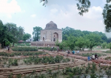 Panoramic view of ongoing landscape at the Lakkarwala Burj in Sunder Nursery.