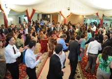 Jamati members celebrated every evening with dandia and raas.