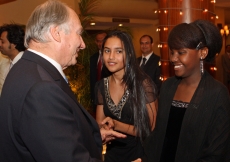 Mawlana Hazar Imam greets performers from the Aga Khan Academy, Nairobi, following the Jamati Institutional Dinner.