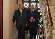 Mawlana Hazar Imam is accompanied by Naheed Bardai, Dean of Students, in a residential building at the Aga Khan Academy, Mombasa.