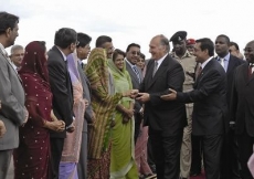 Mawlana Hazar Imam being introduced to leaders of the Jamat by Zahir Jivani, President of the Ismaili Council for Tanzania. 