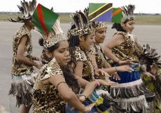 Tanzanian youth performing a traditional dance for Mawlana Hazar Imam.