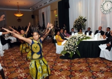 Mawlana Hazar Imam is entertained by a traditional Tanzanian performance by Bait-ul Ilm students.