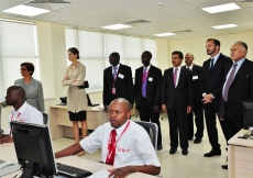 Prince Rahim and Princess Salwa tour the new facilities at the DTB Centre, Nairobi.