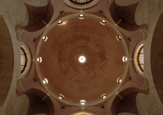 The main entrance hall dome is a visual marvel that rises in a series of arches and corbels upon which the brick dome culminates at its apex.     