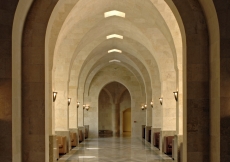 Emulating centuries old stone construction, each corner of the entrance foyer of the Centre rises in four different directions to meet at the top which is capped by a skylight in each bay.  