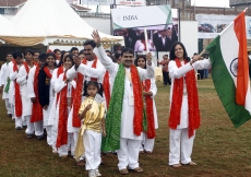 Team India shows their pride during the opening ceremonies in 2008. JG