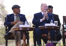 Mawlana Hazar Imam, seated alongside Durga Shanker Mishra; Secretary, Ministry of Housing and Urban affairs.