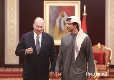 Mawlana Hazar Imam walks with His Highness Sheikh Mansour bin Zayed Al Nahyan.