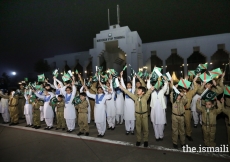 Shaheen scouts and junior guides eagerly awaiting the arrival of Mawlana Hazar Imam