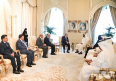 Mawlana Hazar Imam and His Highness Sheikh Mohammed bin Zayed Al Nahyan accompanied by their delegations.