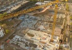 Site view looking south – mat slab foundation and lower level deck progress.