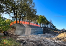 Retaining wall concrete pour started in the north garden.