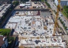 Looking south – mat slab foundation and lower level deck progress.