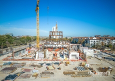 Looking north towards Allen Parkway, showing level one deck and walls - December 2022