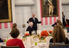 Mawlana Hazar Imam addressing a room of Canadian leaders gathered at Rideau Hall in Ottawa to commemorate his Diamond Jubilee. During his remarks, Hazar Imam expressed infinite gratitude towards Canada for its wisdom, support, and collaboration.