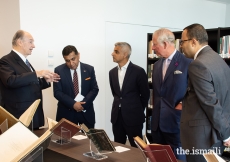 Mawlana Hazar Imam in conversation with Lord Ahmad, Mayor Sadiq Khan, HRH The Prince of Wales, and Head Librarian of the Aga Khan Library Dr. Walid Ghali.