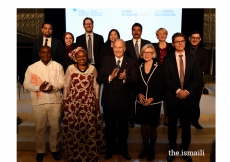 Mawlana Hazar Imam and Chief Justice Beverly Mclaughlin join the inaugural Global Pluralism Award recipients for a group photograph.