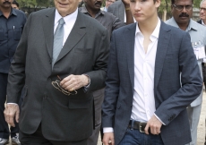 Mawlana Hazar Imam is accompanied by Prince Aly Muhammad as they tour the grounds of the Qutb Shahi park in Hyderabad. AKDN / Ahmed Charania