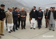 Mawlana Hazar Imam in conversation with officials at the Chitral Airport 