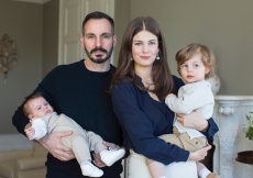 Prince Sinan in the arms of his father Prince Rahim, and Princess Salwa carrying his big brother, Prince Irfan. TheIsmaili