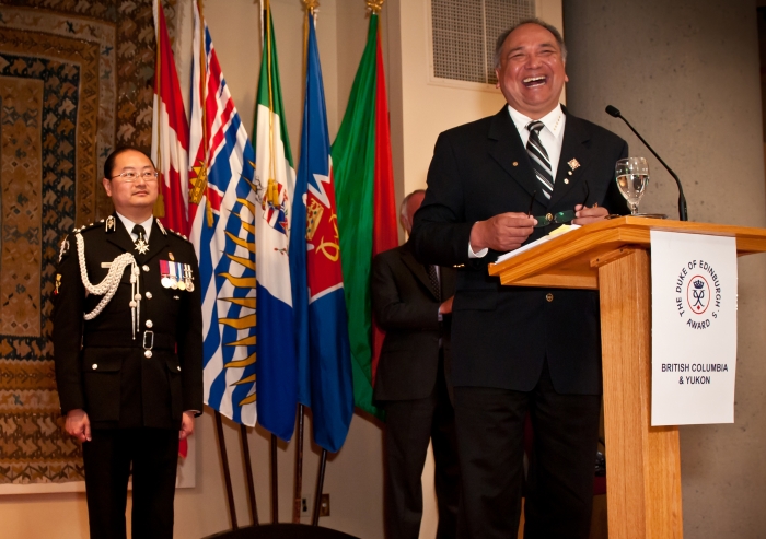 His Honour the Honourable Steven L. Point, Lieutenant Governor of British Columbia, addresses Duke of Edinburgh award recipients at the Ismaili Centre, Burnaby.