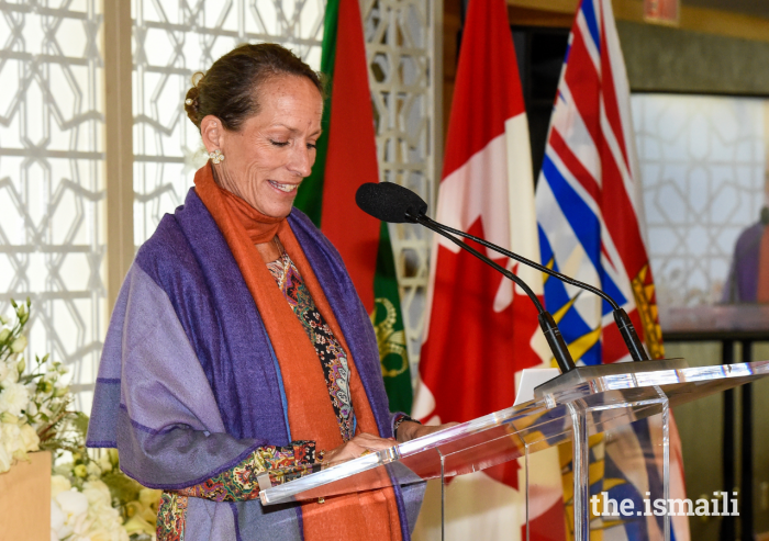 Princess Zahra addresses guests at a luncheon to commemorate 50 years of the Ismaili community's significant presence in Canada.