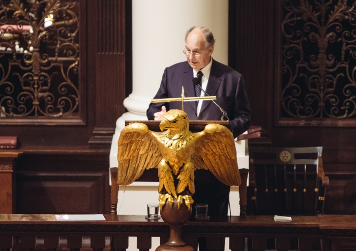 Mawlana Hazar Imam delivering the Samuel L. and Elizabeth Jodidi Lecture at Harvard University on 12 November 2015.