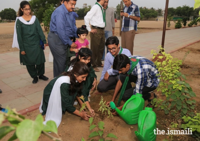 Girl Guides and Boy Scouts plant trees together to commemorate Pakistan's 71st Independence Day.