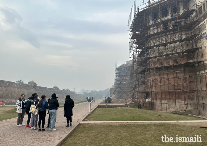 Global Encounters Camp participants explore restoration work being undertaken by the Aga Khan Trust for Culture at the Lahore Fort.