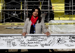 Shehnaz Wadhwania at the beam signing of Abram Agnew Elementary School in Santa Clara, CA.