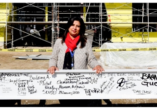 Shehnaz Wadhwania at the beam-signing of Abram Agnew Elementary School in Santa Clara, CA.