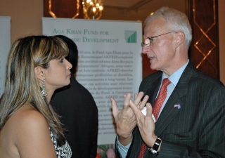 Deputy Chief of Mission of the United States, Sam Brock, in discussion with External Activities Task Force member, Nimet Janmohamed.    