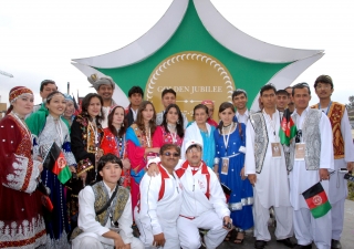 Athletes from several countries gather for a photograph following the Opening Ceremony of the Golden Jubilee Games.   