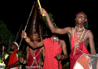 Traditional Maasai dancers welcome people to the International Bazaar and Carnivale Ya Kenya. 