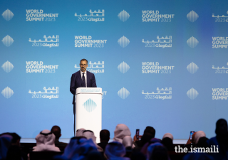 Prince Rahim delivers a speech to delegates gathered at the World Government Summit in Dubai on 13 February 2023.